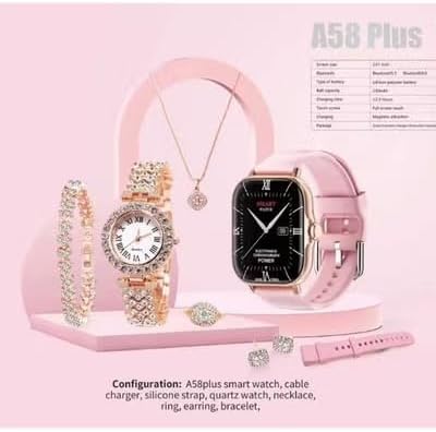 A58 Plus Smart Watch Series with Women's Diamond Jewellery Set