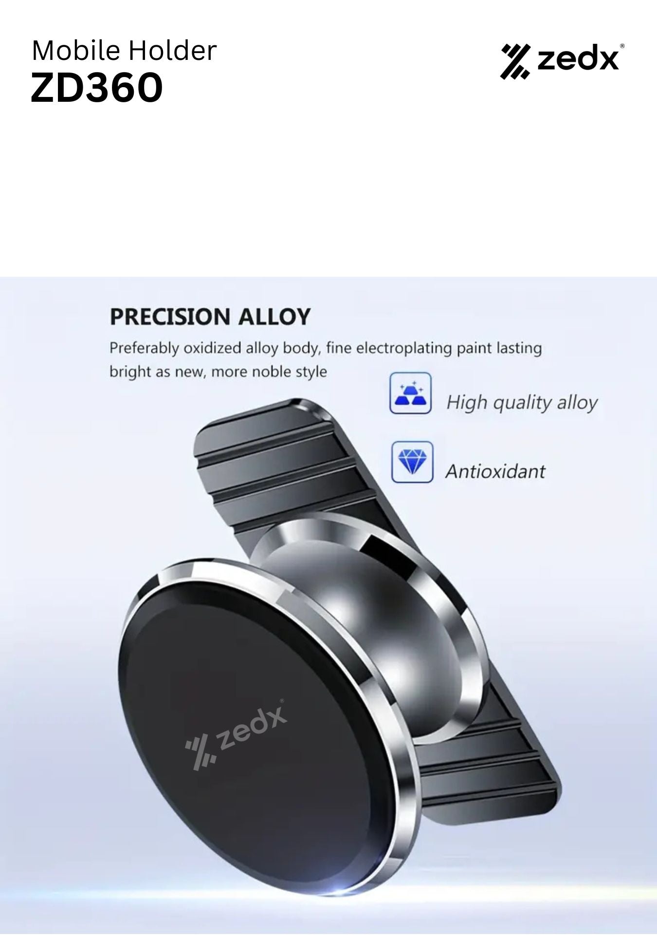 ZEDX ZD360 High Quality Magnetic Car Phone Holder Fast Adsorption Holder Car Stand Mount