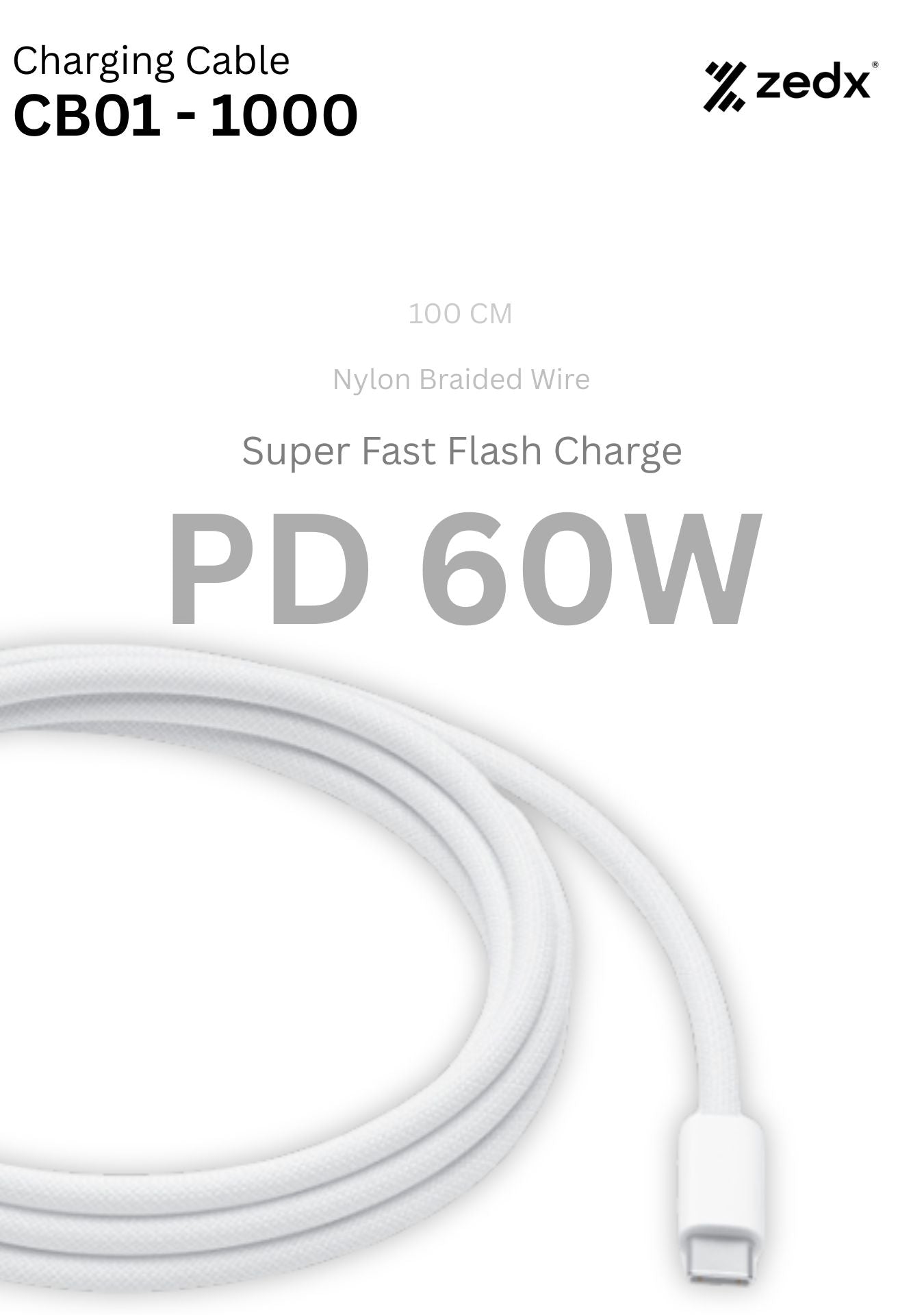 CB01 1000 C PD 60W, USB-C TO USB-C CABLE
