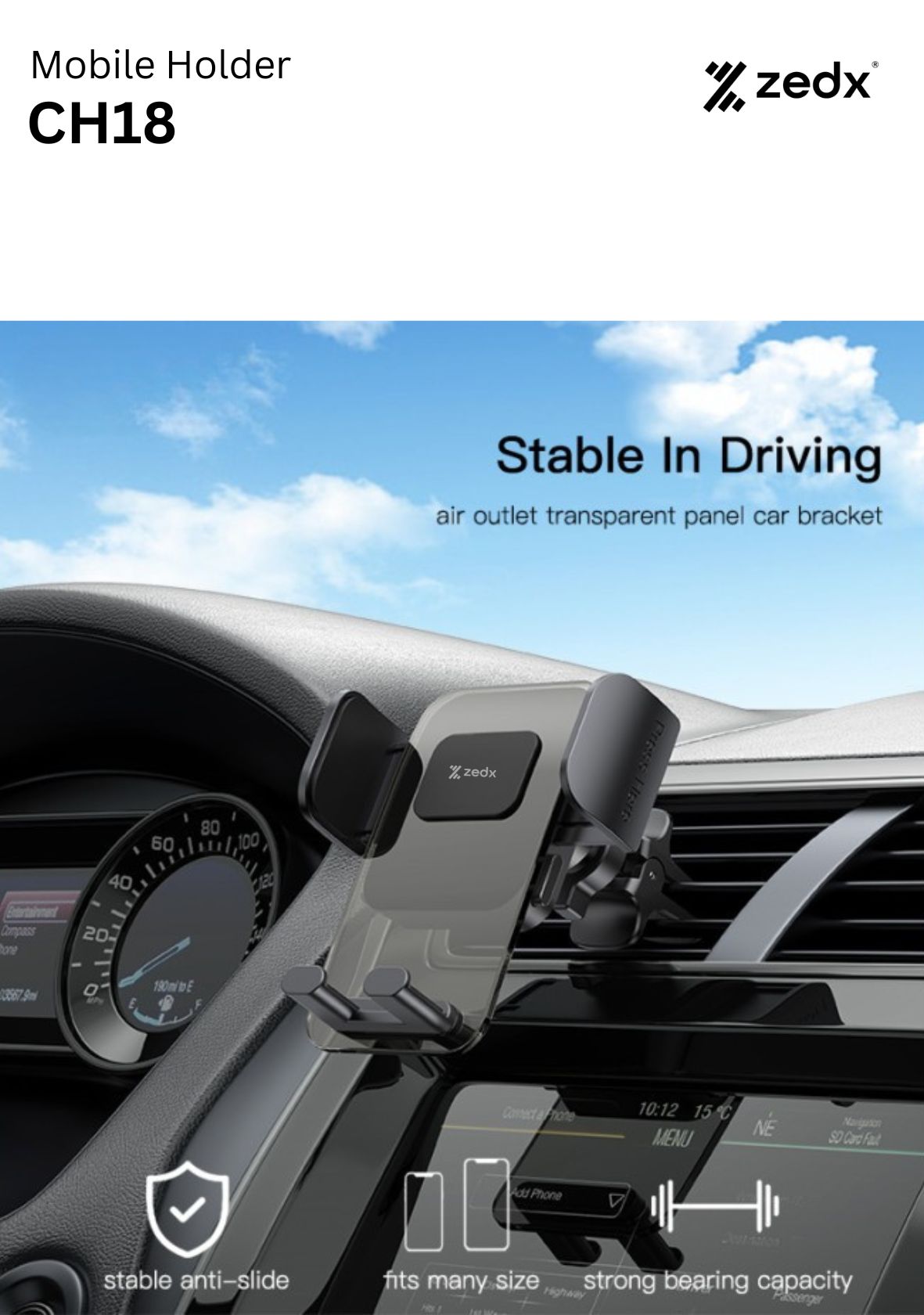 ZEDX CH18 Air Vent Phone Holder | Transparent Air Vent Mobile Phone Holder for Car