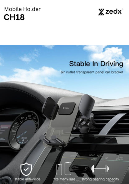 ZEDX CH18 Air Vent Phone Holder | Transparent Air Vent Mobile Phone Holder for Car