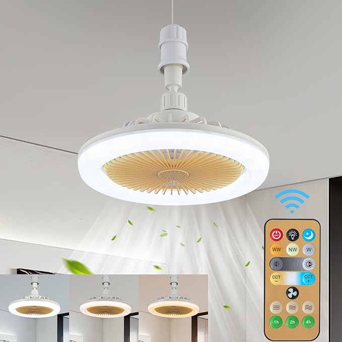 Modern Dimmable Ceiling Fan with Lights & Remote – 3 Speeds, 3 Color Modes, E26 Socket