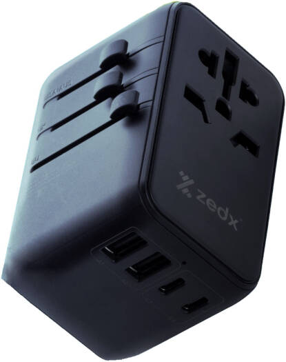 Zedx World Travel Adapter, 3 Type-C + 2 USB-A Replaceable Plug