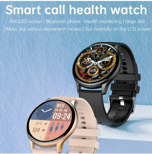 AMOLED smart watch features with Fitness Tracker, Heart Rate & SpO₂