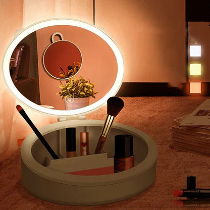 LED Makeup Mirror Desktop  With Light Storage Box