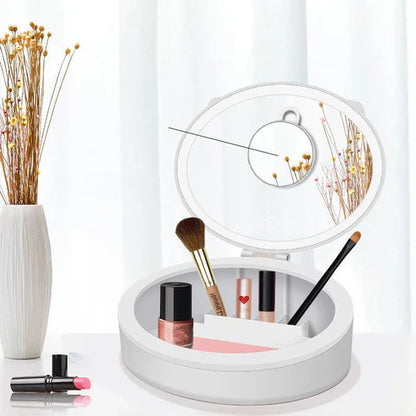 LED Makeup Mirror Desktop  With Light Storage Box