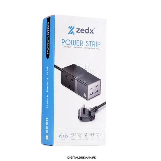 ZedX PS115 GaN Power Strip – 6 Port 2500W Power Hub with 40W USB Output & UK Plug